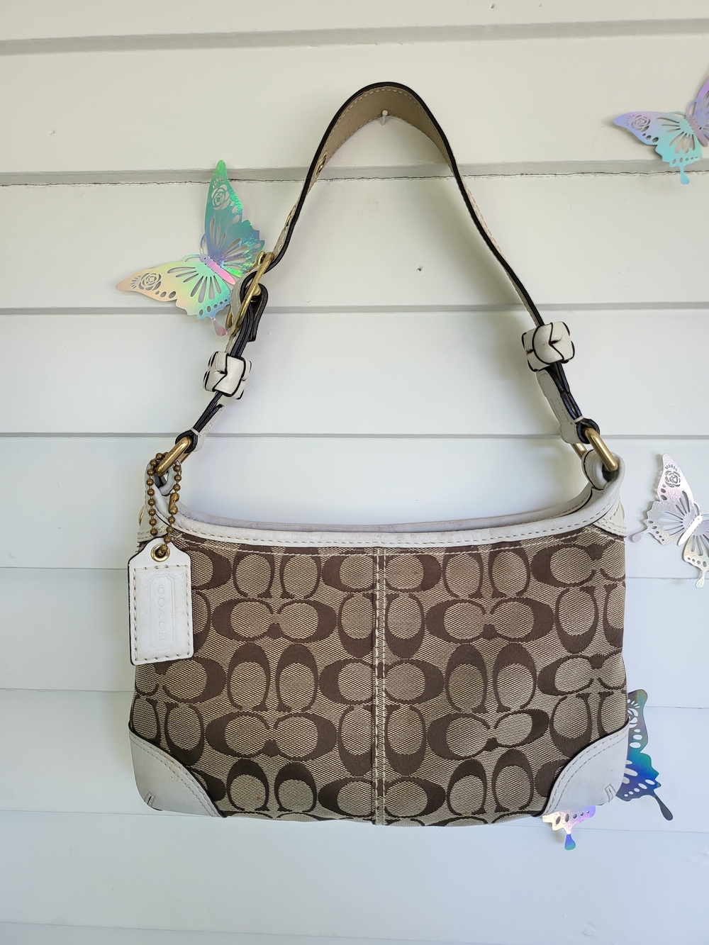 Coach Signature Bleecker Shoulder Bag in Brown Jacquard